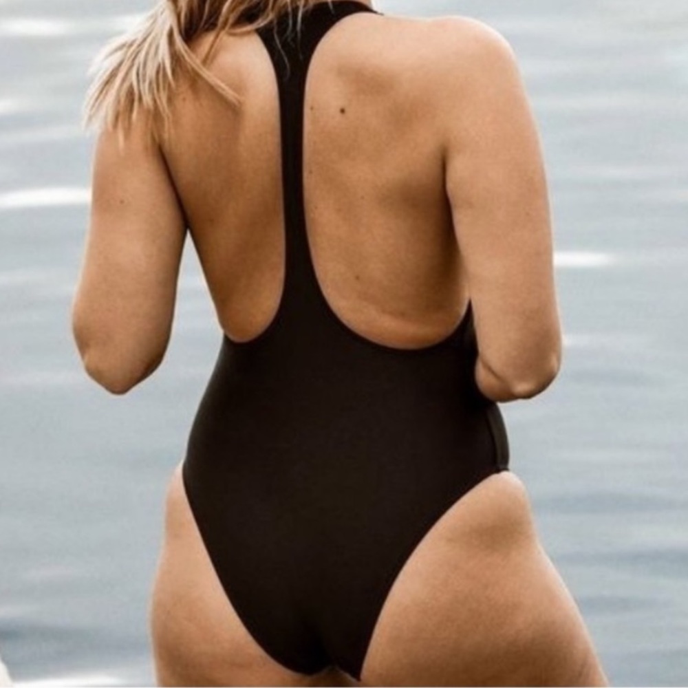 Aerie “the one” “cheekier” high cut / t back black one piece swimsuit - Picture 2 of 5